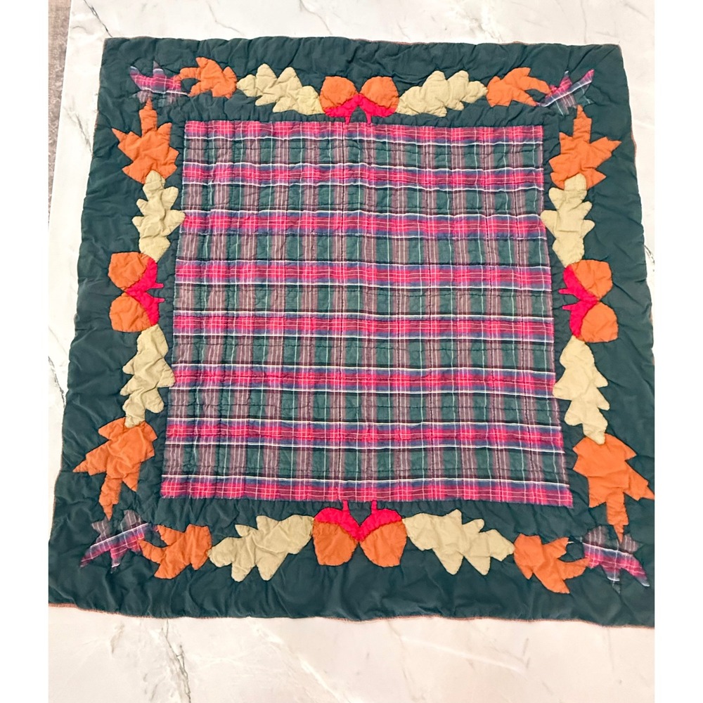 Vintage Patch Magic Fall Harvest Quilt Throw Blanket Plaid Leaf Acorn 54x54